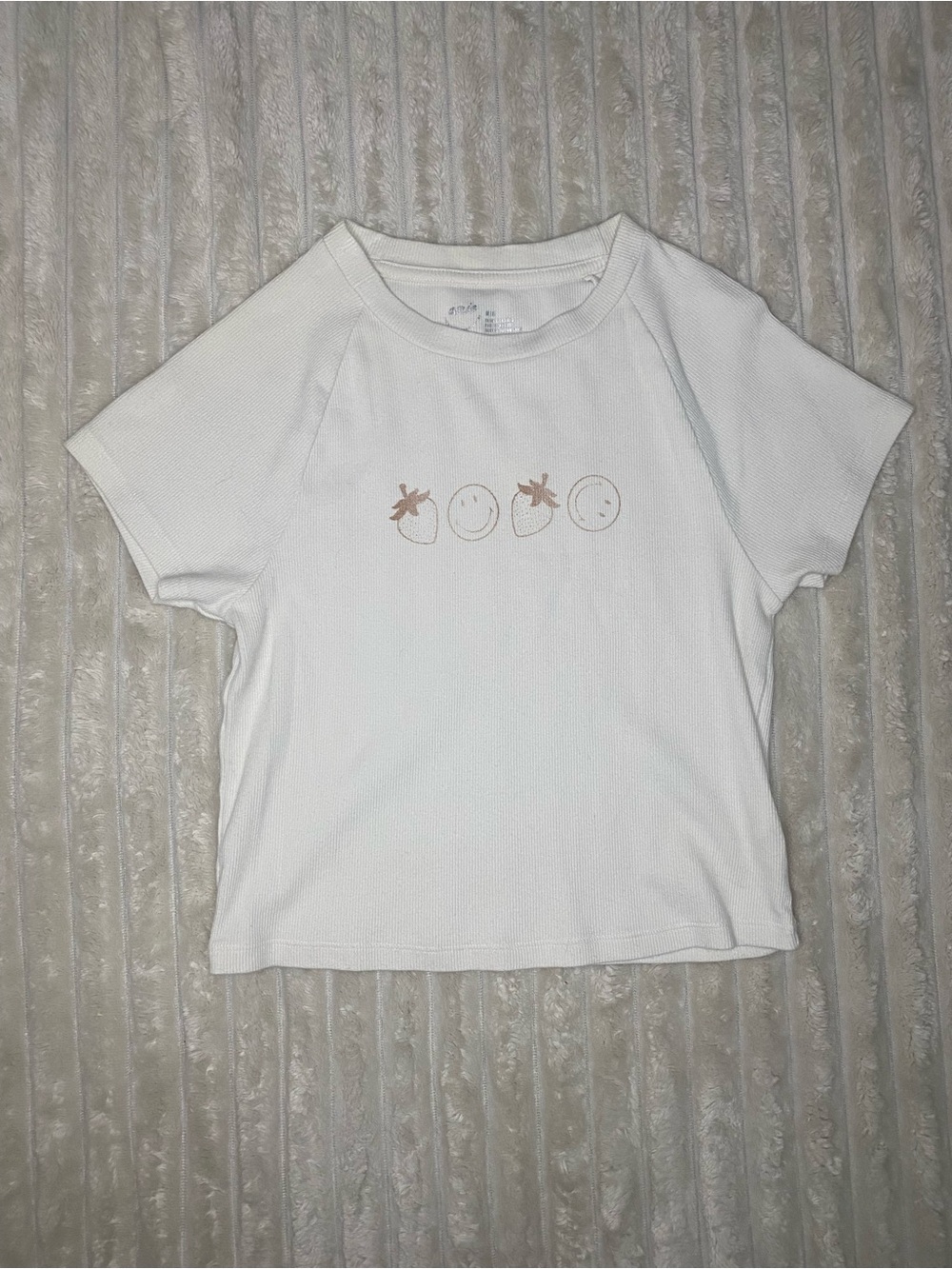 Aerie White Ribbed Knit Logo Stretch Crew Neck Short Sleeve T-Shirt M